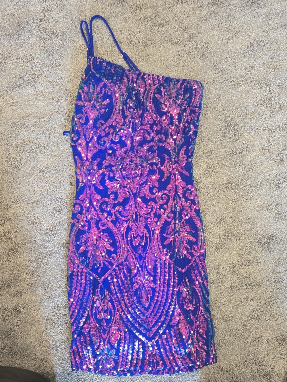 Windsor Royal Blue & Hot Pink Sequin Bodycon Dress One Shoulder XS